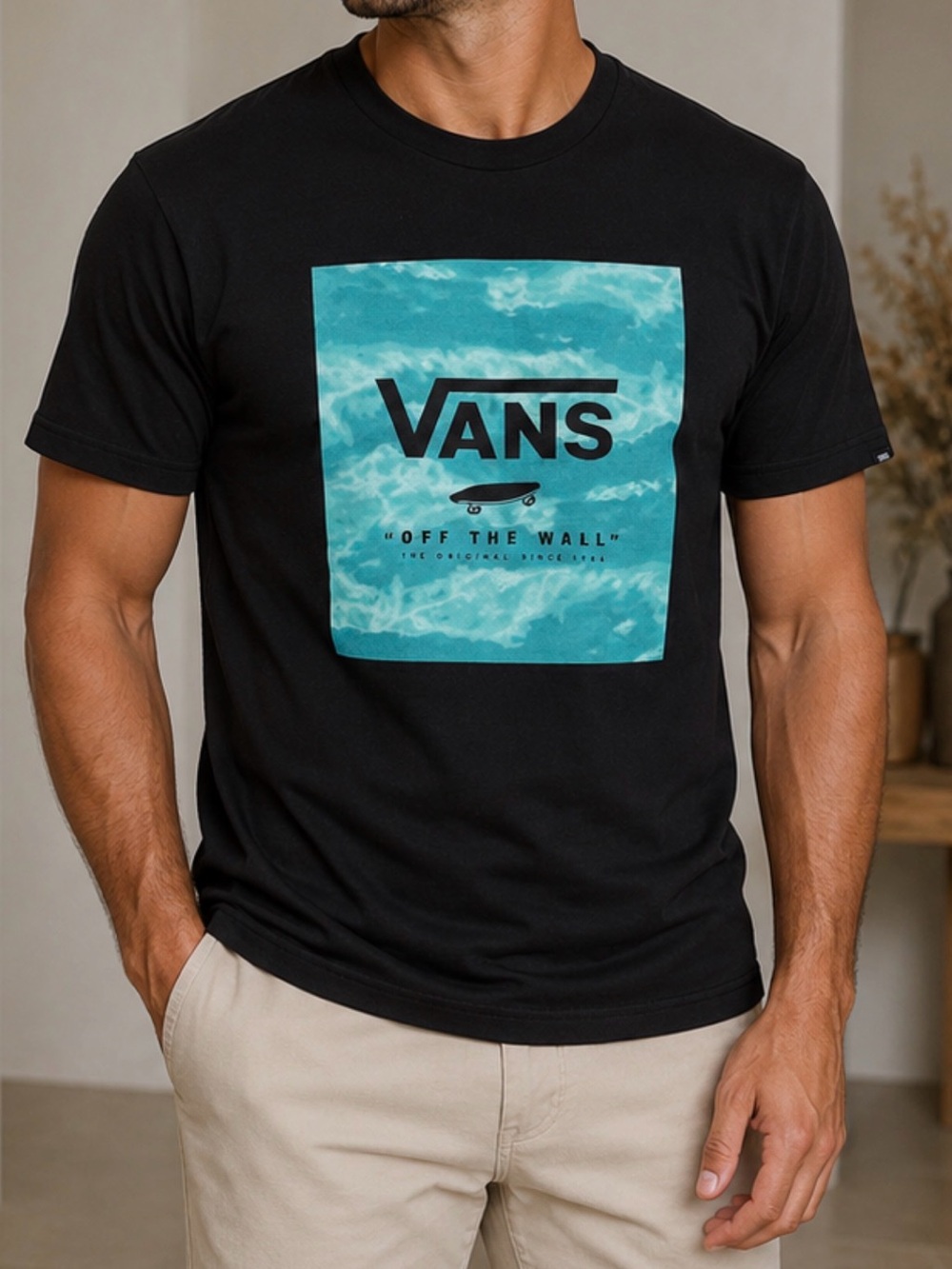 Vans Black Tee with Teal Graphic Logo